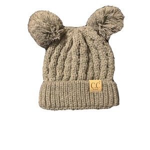 CC Beanie Baby Girl Boy Kids Children Toddlers Gray Chunky Knit Winter Fall Pom